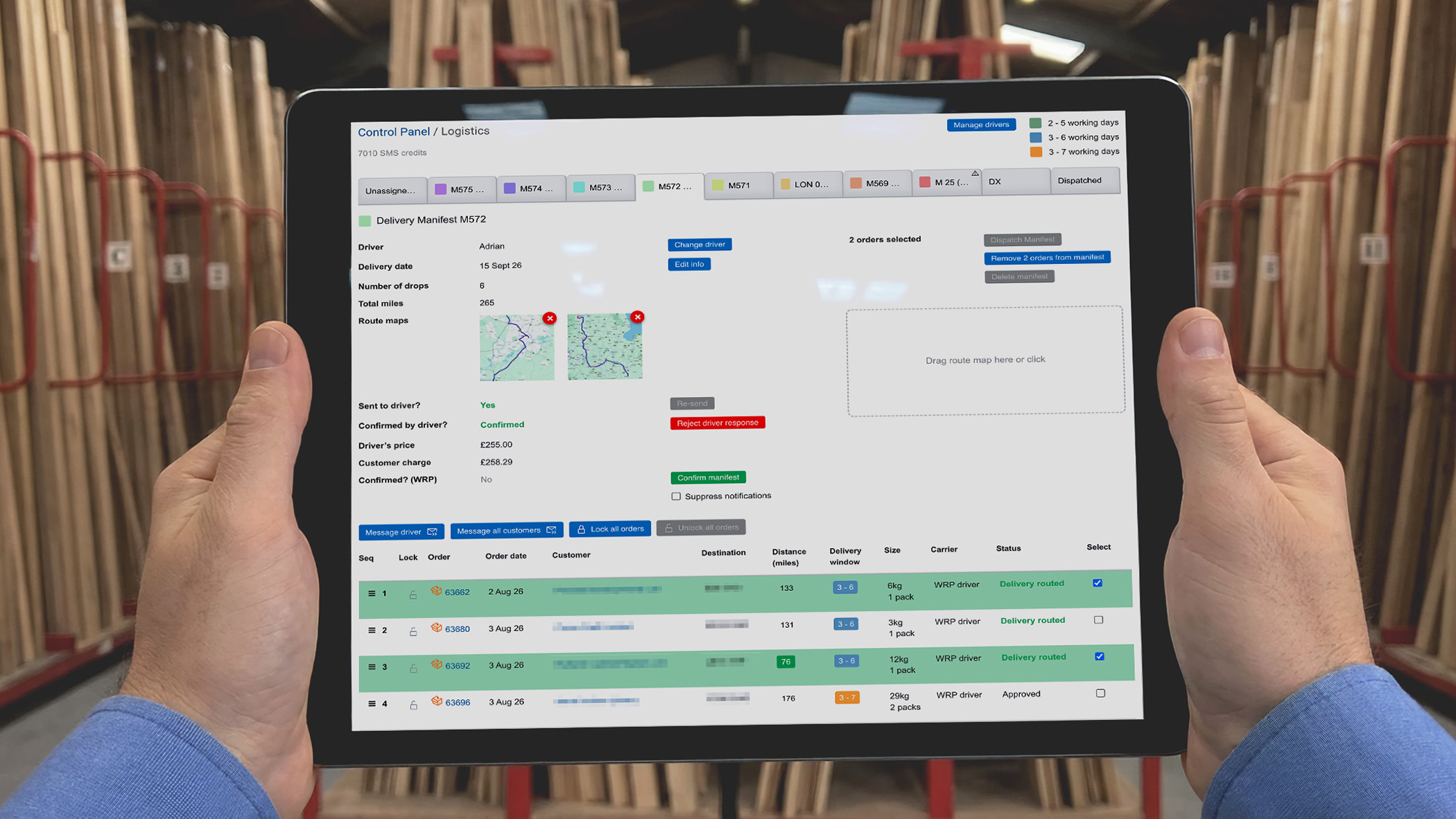 WRP Logistics control panel